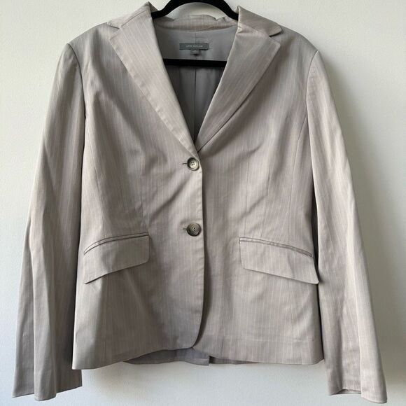 Ann Taylor Women's Two Button Notch Lapel Striped White & Gray Blazer Suit 14 - Picture 1 of 8